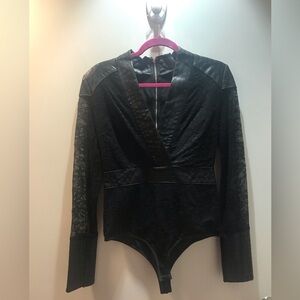 Bebe grace lace faux leather bodysuit top